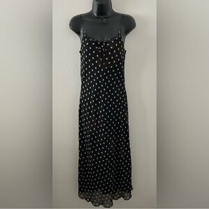 VTG Petite Sophisticate Silk Layered Maxi Slip Dress 10 Polka Dot Floral 90s Y2K